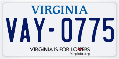 VA license plate VAY0775