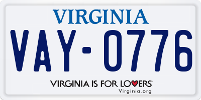 VA license plate VAY0776
