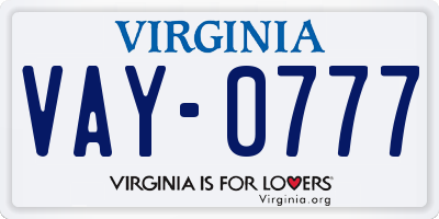 VA license plate VAY0777