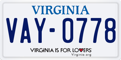VA license plate VAY0778