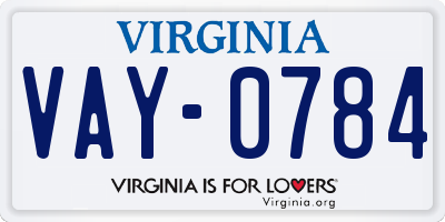 VA license plate VAY0784