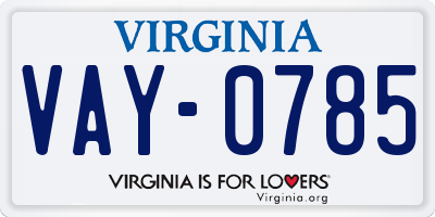 VA license plate VAY0785
