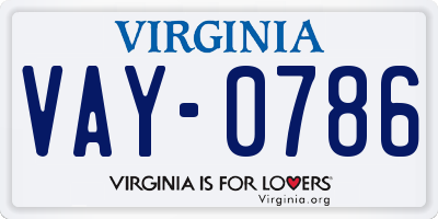 VA license plate VAY0786
