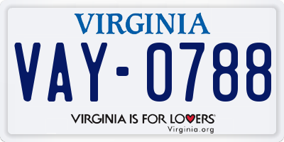 VA license plate VAY0788