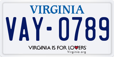 VA license plate VAY0789