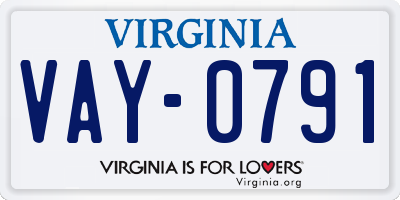 VA license plate VAY0791