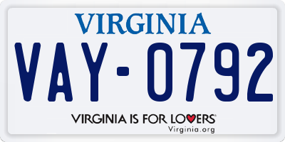 VA license plate VAY0792