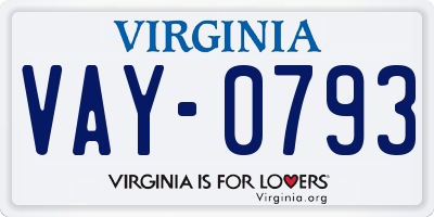 VA license plate VAY0793