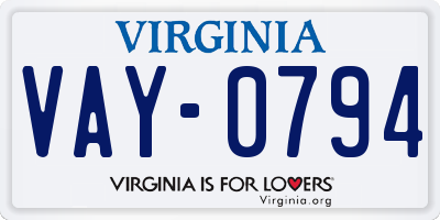 VA license plate VAY0794