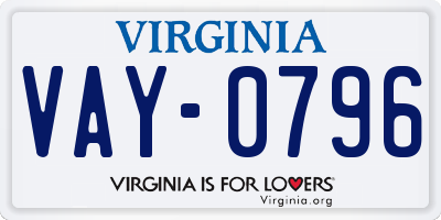 VA license plate VAY0796