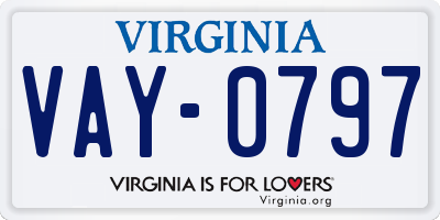 VA license plate VAY0797