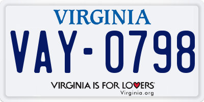 VA license plate VAY0798