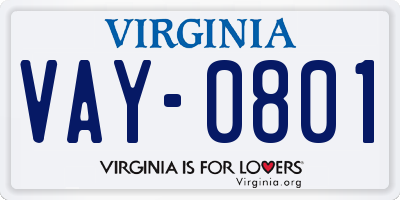 VA license plate VAY0801