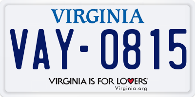 VA license plate VAY0815