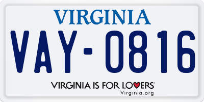 VA license plate VAY0816