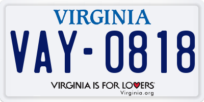 VA license plate VAY0818