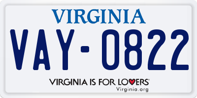 VA license plate VAY0822