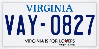 VA license plate VAY0827