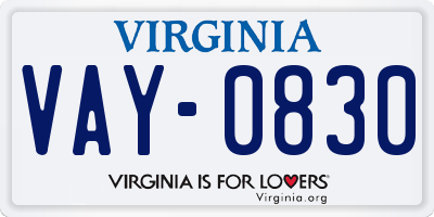 VA license plate VAY0830