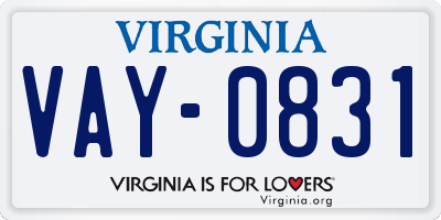 VA license plate VAY0831
