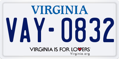 VA license plate VAY0832