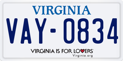 VA license plate VAY0834