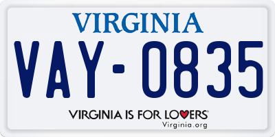 VA license plate VAY0835