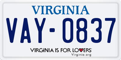 VA license plate VAY0837
