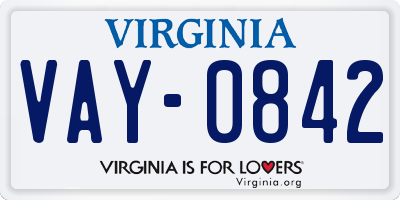 VA license plate VAY0842
