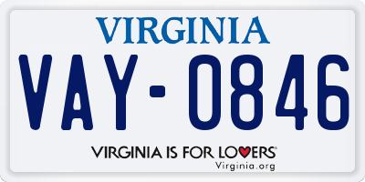 VA license plate VAY0846
