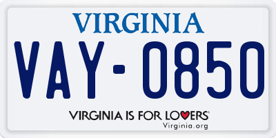 VA license plate VAY0850