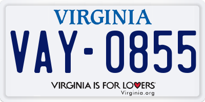 VA license plate VAY0855