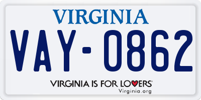 VA license plate VAY0862