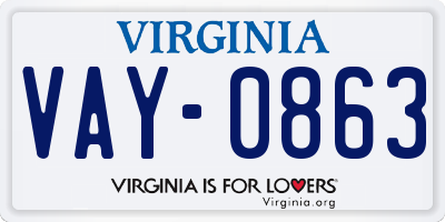 VA license plate VAY0863
