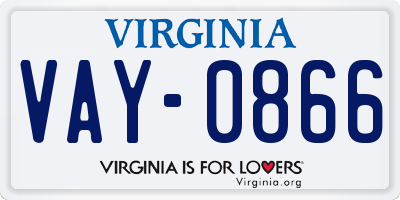 VA license plate VAY0866