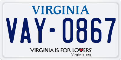 VA license plate VAY0867