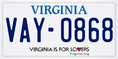 VA license plate VAY0868