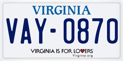 VA license plate VAY0870