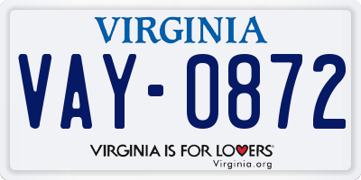 VA license plate VAY0872
