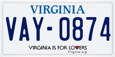VA license plate VAY0874