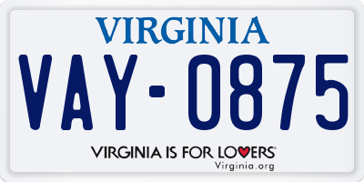 VA license plate VAY0875