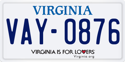 VA license plate VAY0876