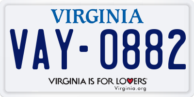 VA license plate VAY0882
