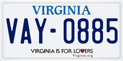 VA license plate VAY0885