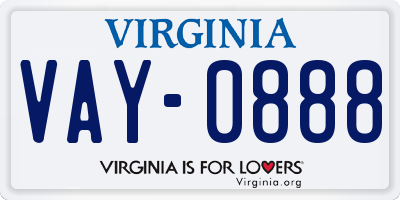 VA license plate VAY0888