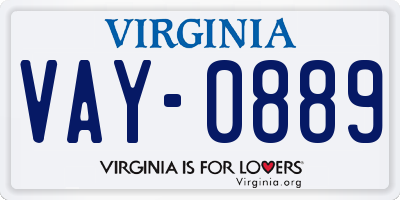 VA license plate VAY0889