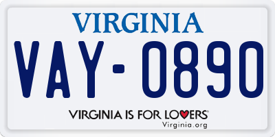 VA license plate VAY0890