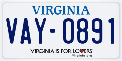VA license plate VAY0891