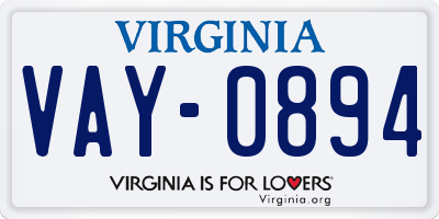 VA license plate VAY0894
