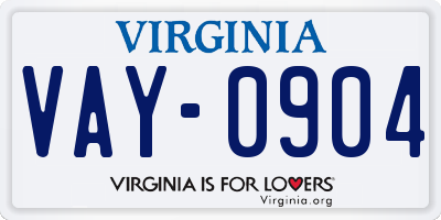 VA license plate VAY0904
